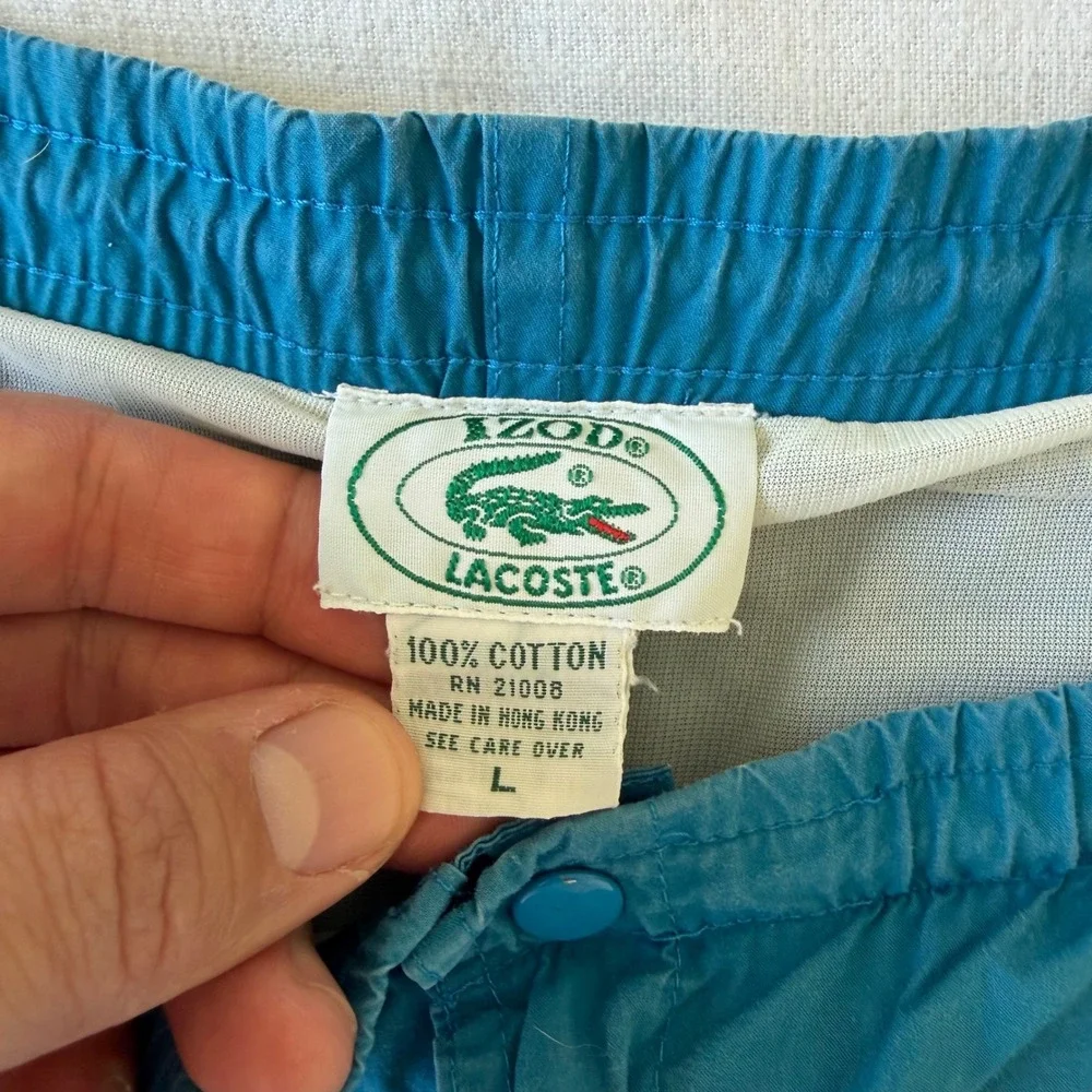 Vintage‎ Izod Lacoste Mens Blue Cotton Swim Trunks Shorts Size L Logo